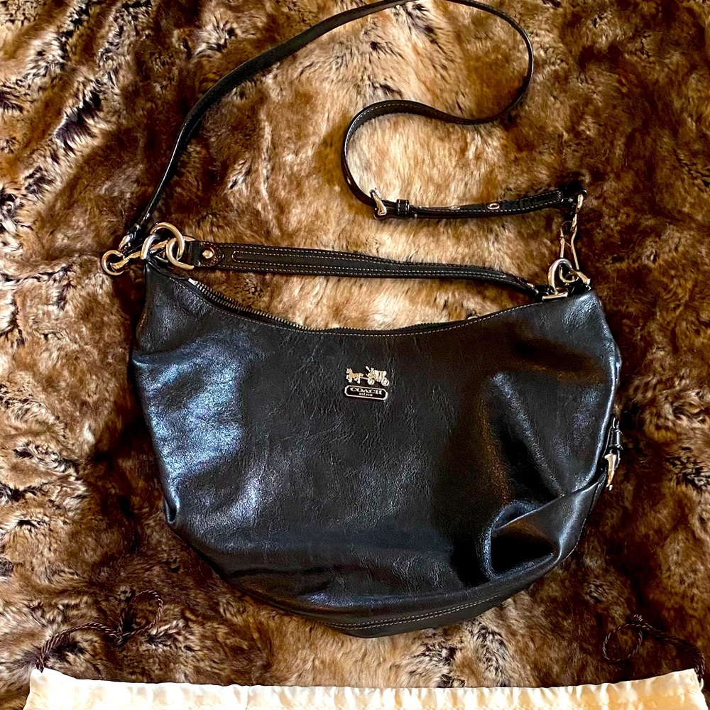 Black, leather Coach purse.